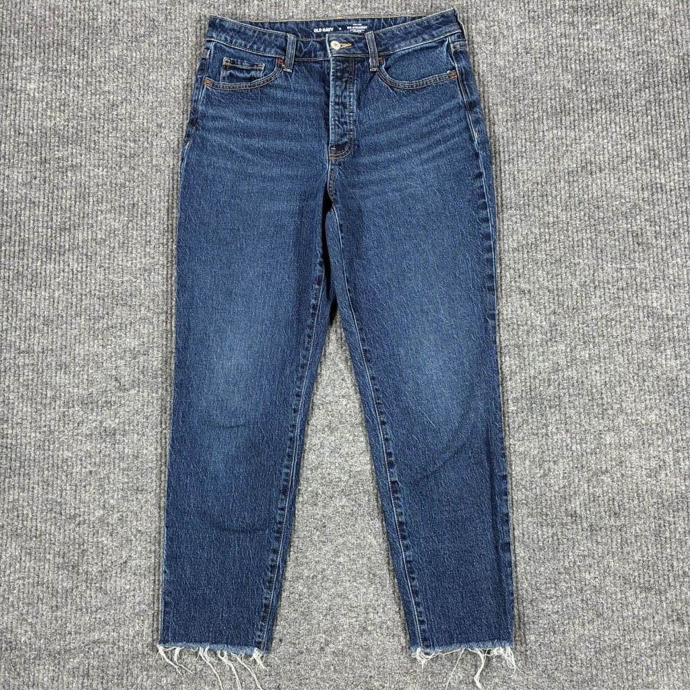 Old Navy O.G. Straight Jeans Womens 8 Blue Denim Raw Hem Button Fly High Rise